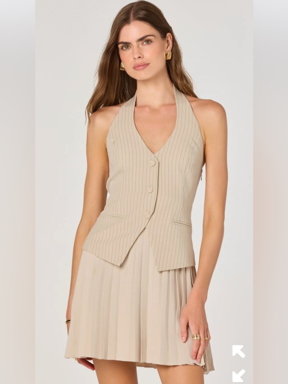 ASTR Beige Pinstripe Halter Mini Dress